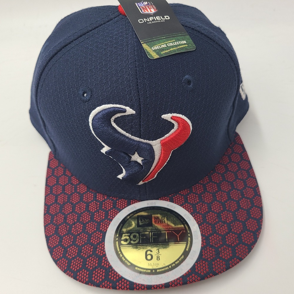 Youth Houston Texans Hat Fitted 6 3/8 New Era 59Fifty Blue Red NFL Sideline Boys